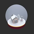 Decorative Ornament Set with Snow Globe Small House Christmas Tree Snowman and Red Base