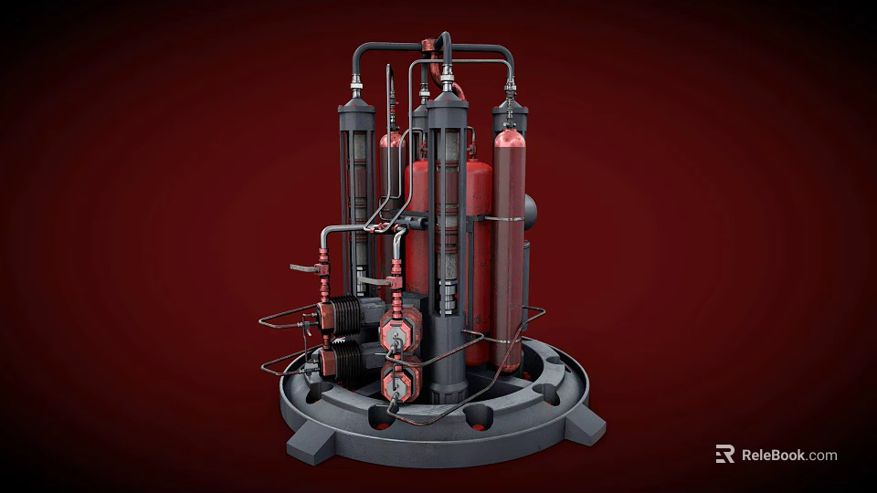 Complex Industrial Equipment With Cylindrical Towers Pipes Valves And Pressure Gauges 3d model 