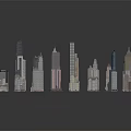 Cartoon Style Cityscape With Colorful High Rise Buildings And Detailed Structures