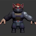 Red Eyed Red Haired Masked Creature Warrior With Mechanical Armor And Large Gun 3d model