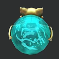 Golden Feline Head Ornament With Blue Transparent Sphere And White Patterns