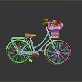Vintage Pink Bicycle With Flower Basket Brown Seat And White Spokes