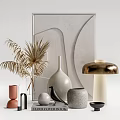 Stylish Decorative Ornament Collection With Framed Art Dried Palm Leaves Ceramic Vase Mushroom Candle And Decorative Balls