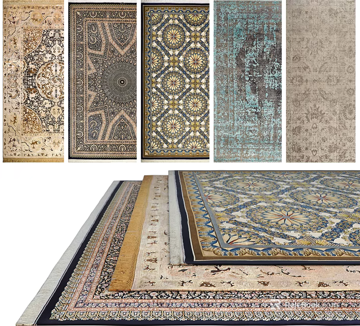 Various Square Rugs With Intricate Patterns And Classic Designs For Home Decor 3d model