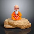 Man With Bald Head And Long White Beard In Orange Robe Sitting Cross-Legged On Rock