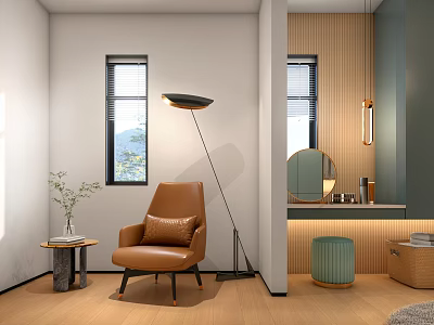 Modern Walk in Closet Interior With Built in Cabinets Mirror And Lighting Design 3d model