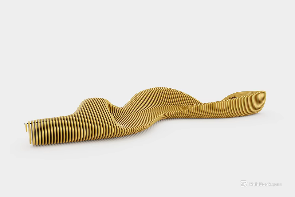 Yellow Wavy Design Outdoor Chair With Striped Structure For Garden Patio 3d model 