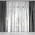 Gray Drapes and White Sheer Curtains Double Layer Design with Indoor Plant and Natural Light