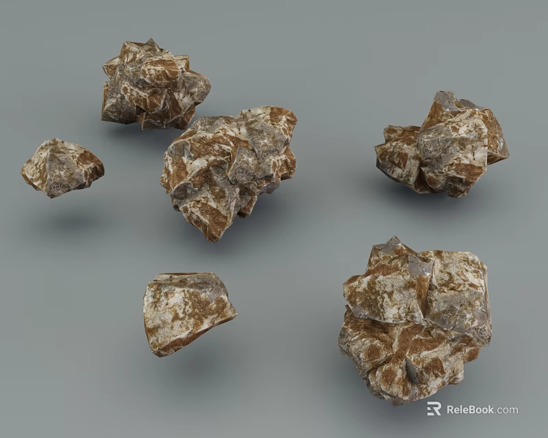 Natural Stone and Wood Decor Pieces with Irregular Shapes and Textured Surfaces 3d model 