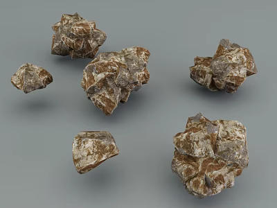 Natural Stone and Wood Decor Pieces with Irregular Shapes and Textured Surfaces 3d model