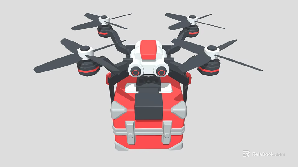 Multi Rotor Transport Aircraft With Red And Gray Package Box Design 3d model 