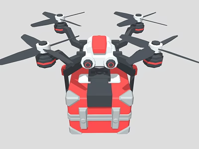 Multi Rotor Transport Aircraft With Red And Gray Package Box Design 3d model