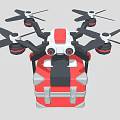 Multi Rotor Transport Aircraft With Red And Gray Package Box Design