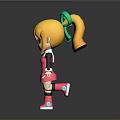 Cartoon Woman in Pink Dress with Yellow Hair Green Bow Black Sleeves Pink Shoes Running