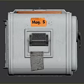 Silver Square Electronic Device With Orange Model 5 Label And Interface Knob