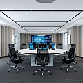 Modern Monitoring Room With Round Table Multiple Monitors And Office Chairs