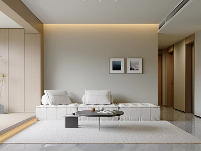 Modern Living Dining Room Interior With Light Sofa Coffee Table And Wall Art 3d model