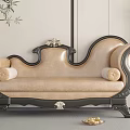 Classic Style Chaise Lounge With Beige Leather And Black Wooden Carved Frame
