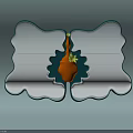 Decorative Mirror With Wavy Frame Orange Vase Yellow Flower Green Gear Like Base