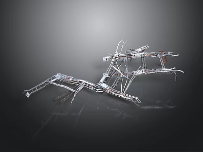 Modern Abstract Metal Sculpture Structure With Intricate Geometric Frame On Black Background 3d model