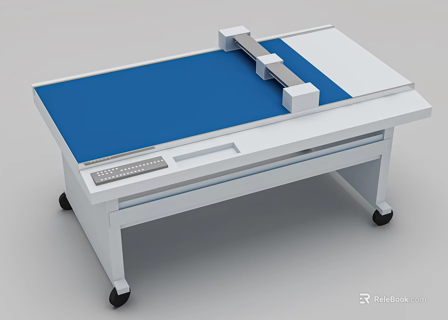 Mobile Workbench With Blue Surface White Frame And Mechanical Device 3d model