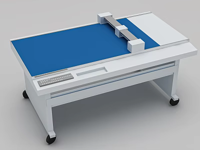 Mobile Workbench With Blue Surface White Frame And Mechanical Device 3d model