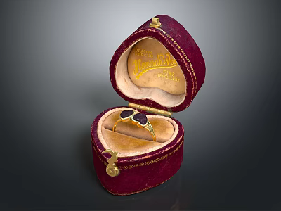 Open Red Velvet Jewelry Box With Ring And Gold Lettering Clothing Accessory 3d model