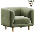 Green Velvet Single Sofa with Modern Design and Wooden Legs for Living Room