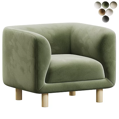 Green Velvet Single Sofa with Modern Design and Wooden Legs for Living Room 3d model