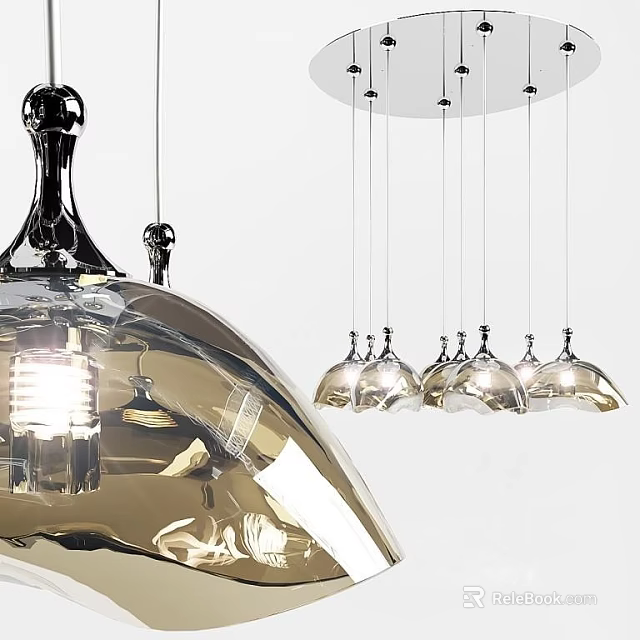 Modern Multiple Hanging Glass Chandelier Design With Metal Frame And Transparent Dome Shades 3d model 
