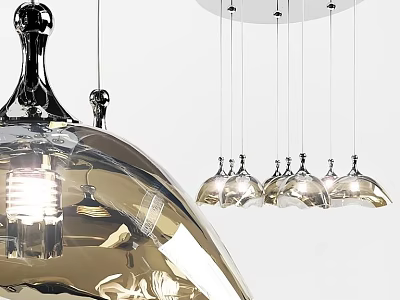 Modern Multiple Hanging Glass Chandelier Design With Metal Frame And Transparent Dome Shades 3d model