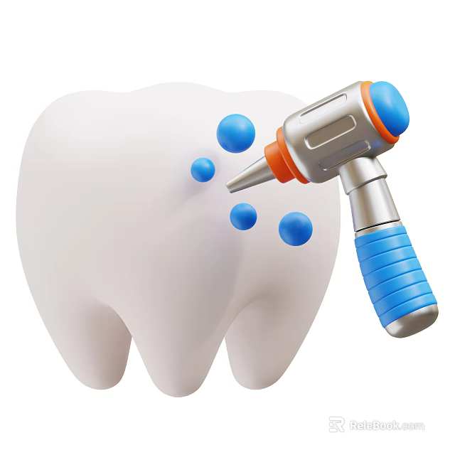 Decorative Ornament Set For Dental Theme Featuring Tooth Model Blue Balls And Hammer Tool 3d model 