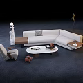Modern Minimalist Sofa and Coffee Table Set With Sectional Design Wooden Table and Floor Lamp