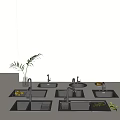 Modern Kitchen Sinks With Faucets Drain Boards And Decorative Fruits Plants