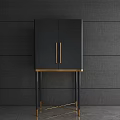 Modern Black Entryway Cabinet Sideboard with Gold Handles and Metal Legs