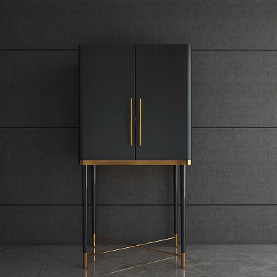 Modern Black Entryway Cabinet Sideboard with Gold Handles and Metal Legs 3d model