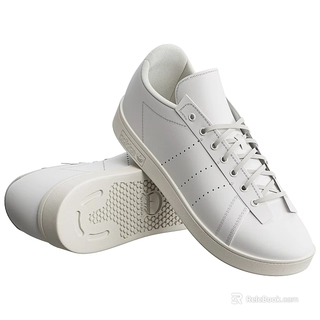 White Leather Sneakers With Classic Design Lace Up Closure And White Sole For Casual Wear 3d model 