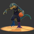 Blue Lizard Basketball Player In Brooks 36 Jersey Holding Basketball Action Pose