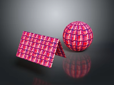 Folded Panel And Sphere With Red Grid Textured Surface Design Elements 3d model