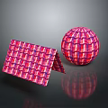 Folded Panel And Sphere With Red Grid Textured Surface Design Elements