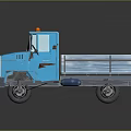 Blue Toy Truck With Flatbed Cargo Area And Orange Roof Light