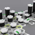 Hexagonal Base Construction Set With Black And White Building Blocks And Green Connectors 3d model