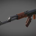 AK-47 Military Assault Rifle With Wooden Stock Grip And Black Metal Parts