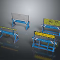 Blue Construction Site Barriers With Warning Signs And Mesh Panels 3d model