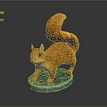 Orange Squirrel Game and Movie Character With Fluffy Tail On Green Base Statue