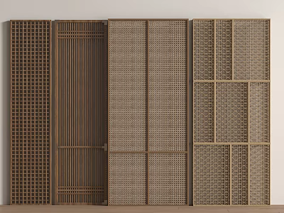 Modern Room Dividers With Wooden Frame And Woven Grid Pattern Designs 3d model