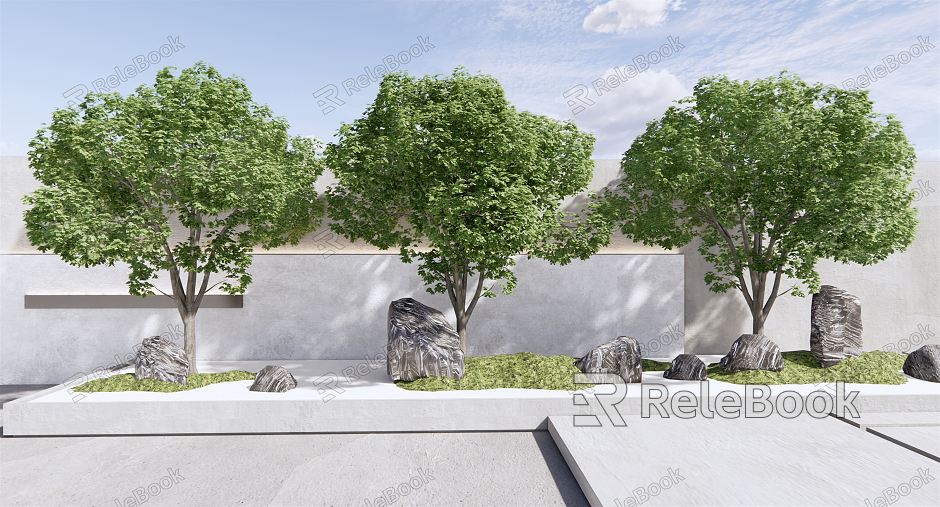 Modern tree landscape tree courtyard sketch stone stone model