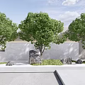 Modern tree landscape tree courtyard sketch stone 3d model