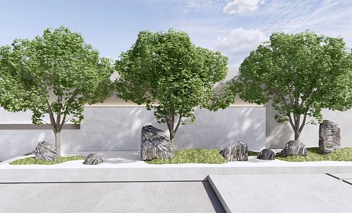 Modern tree landscape tree courtyard sketch stone 3d model