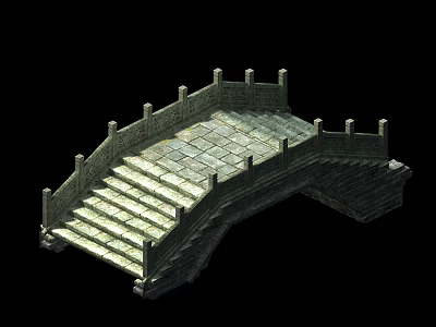 Traditional Architectural Stone Arch Bridge with Detailed Steps and Ornate Railings 3d model